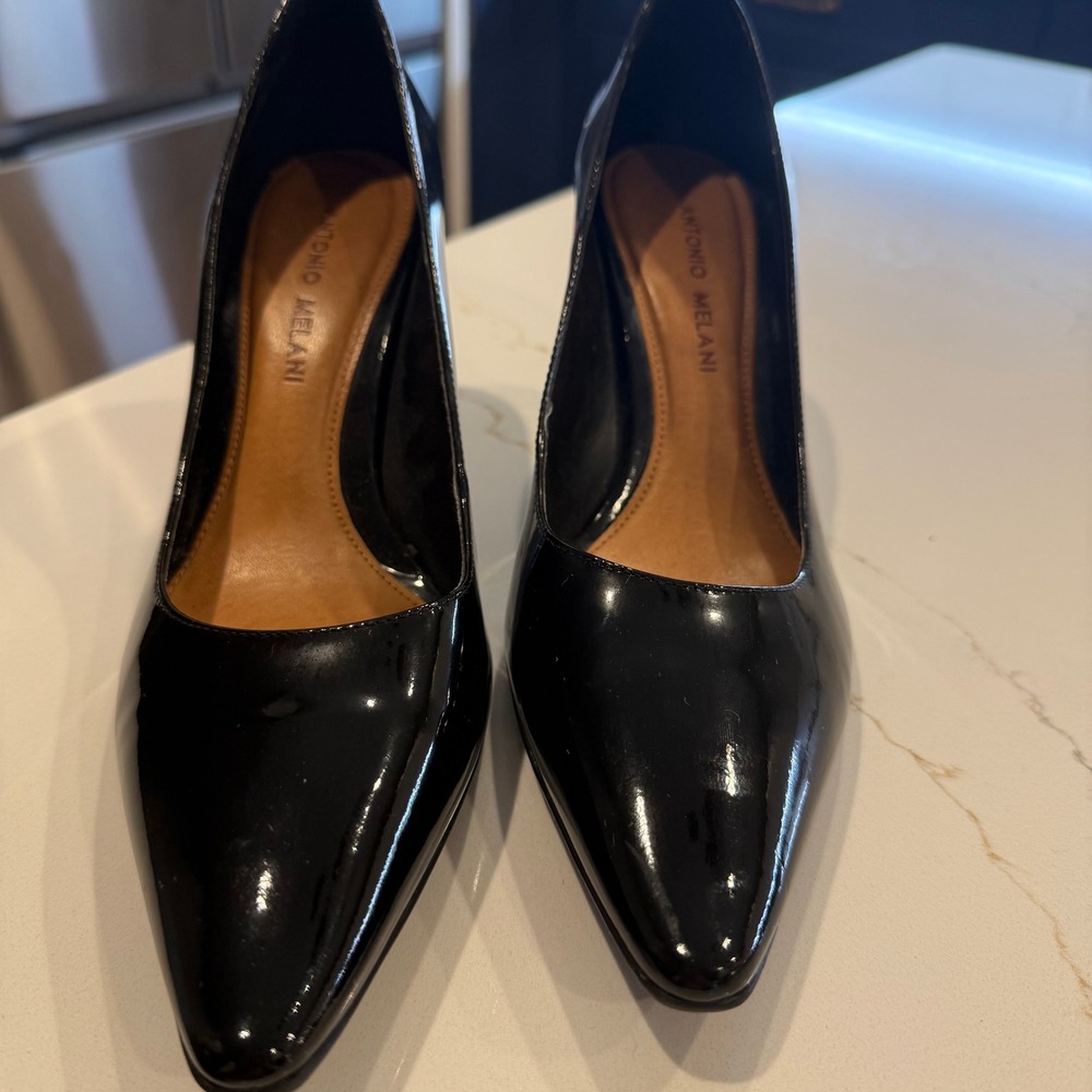 Classic Career Antonio Melani Black Patent Pointed Toe Pumps Heels 8M